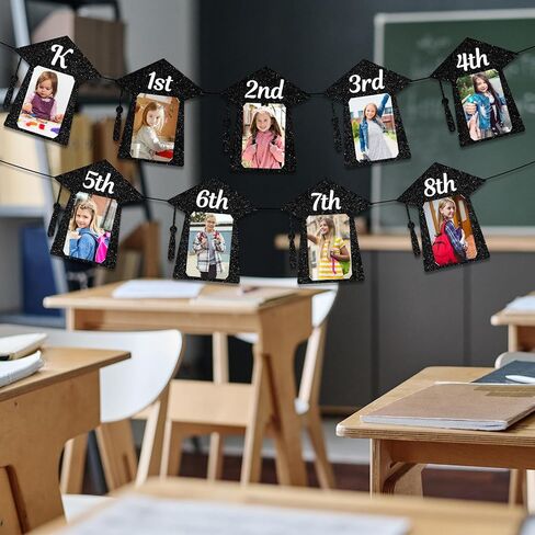Oudain Peace out 8th Grade Next Stop High School Banner Graduation Decorations Class of 2025 Party Supplies K-8th Grade Graduation Photo Banner(Black Glitter) in Saudi Arabia