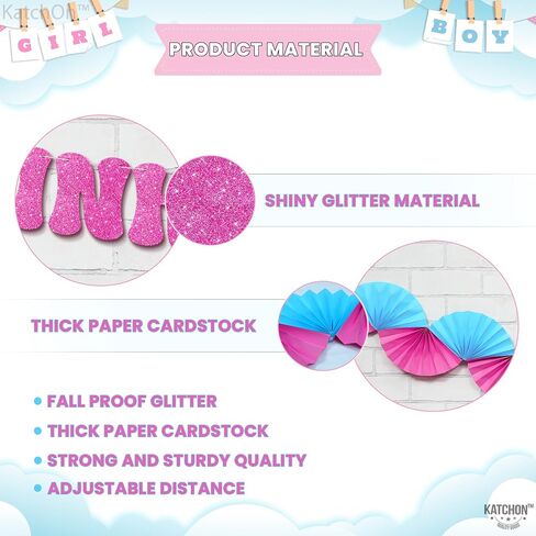 Katchon ، Glitter Pink أو Blue We Love You Lanner - 10 أقدام ، لا DIY | صبي أو فتاة الجنس تكشف لافتة مع مروحة الورق مرواة ، والكشف عن جنس الطفل ديكورات | يكشف النوع الاجتماعي الوردي والأزرق عن الزخارف in Kuwait