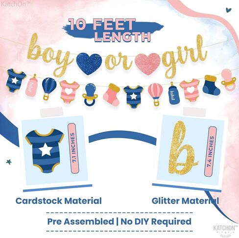 Katchon ، Glitter Pink أو Blue We Love You Lanner - 10 أقدام ، لا DIY | صبي أو فتاة الجنس تكشف لافتة مع مروحة الورق مرواة ، والكشف عن جنس الطفل ديكورات | يكشف النوع الاجتماعي الوردي والأزرق عن الزخارف in Saudi Arabia