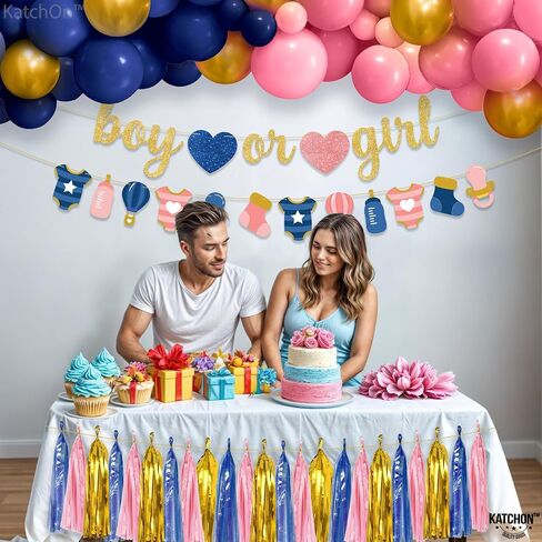 Katchon ، Glitter Pink أو Blue We Love You Lanner - 10 أقدام ، لا DIY | صبي أو فتاة الجنس تكشف لافتة مع مروحة الورق مرواة ، والكشف عن جنس الطفل ديكورات | يكشف النوع الاجتماعي الوردي والأزرق عن الزخارف in Saudi Arabia