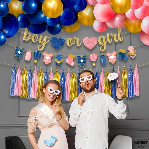 Katchon ، Glitter Pink أو Blue We Love You Lanner - 10 أقدام ، لا DIY | صبي أو فتاة الجنس تكشف لافتة مع مروحة الورق مرواة ، والكشف عن جنس الطفل ديكورات | يكشف النوع الاجتماعي الوردي والأزرق عن الزخارف in Saudi Arabia