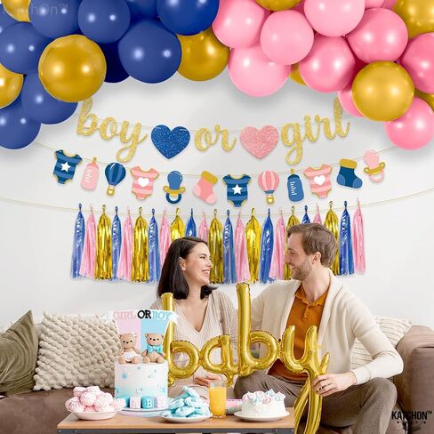 Katchon ، Glitter Pink أو Blue We Love You Lanner - 10 أقدام ، لا DIY | صبي أو فتاة الجنس تكشف لافتة مع مروحة الورق مرواة ، والكشف عن جنس الطفل ديكورات | يكشف النوع الاجتماعي الوردي والأزرق عن الزخارف in Saudi Arabia