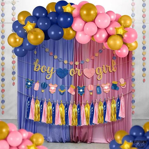 Katchon ، Glitter Pink أو Blue We Love You Lanner - 10 أقدام ، لا DIY | صبي أو فتاة الجنس تكشف لافتة مع مروحة الورق مرواة ، والكشف عن جنس الطفل ديكورات | يكشف النوع الاجتماعي الوردي والأزرق عن الزخارف in Saudi Arabia