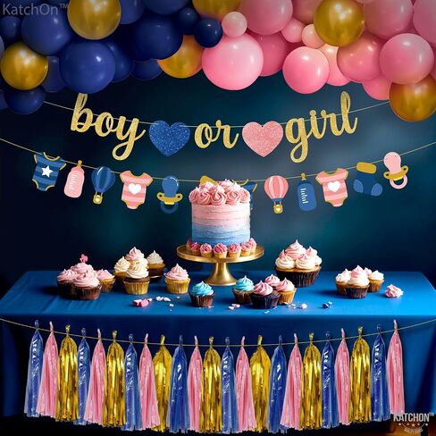 Katchon ، Glitter Pink أو Blue We Love You Lanner - 10 أقدام ، لا DIY | صبي أو فتاة الجنس تكشف لافتة مع مروحة الورق مرواة ، والكشف عن جنس الطفل ديكورات | يكشف النوع الاجتماعي الوردي والأزرق عن الزخارف in Saudi Arabia