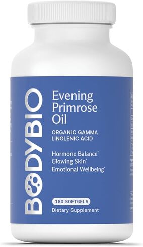 BodyBio Evening Primrose Oil - Natural Gamma Linolenic Acid for Healthy Skin & Hormone Balance - Non-GMO, Cold Pressed, 180 softgels in Kuwait