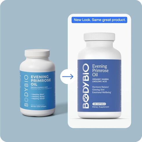 BodyBio Evening Primrose Oil - Natural Gamma Linolenic Acid for Healthy Skin & Hormone Balance - Non-GMO, Cold Pressed, 180 softgels in Kuwait