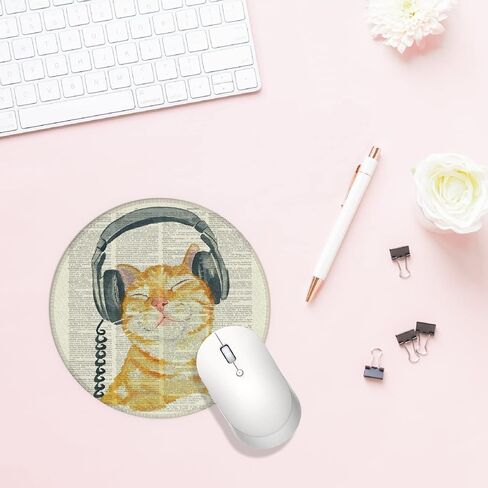 Knibeo Retro Hipster Cat with Red Glasses Waterproof Small Round Mouse Pad,7.9 x 7.9 Inch Non-Slip Rubber Base Decorative Mousepad for Dorm Office Home Desk Decor,Cat Lovers Cat Mom Girls Women Gifts in Saudi Arabia