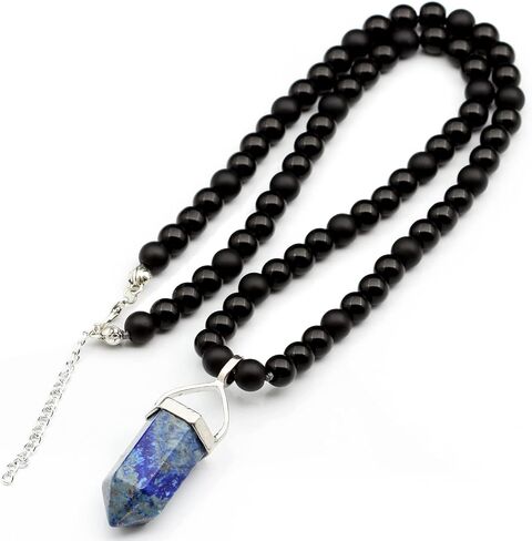 Elisajewelryart - قلادة جمشت كبيرة مدببة قلادة أسود أونيكس قلادة من الأحجار الكريمة الأصلية للحجر الحجري قلادة الهيماتيت قلادة للجنسين (22 ، جمشت) in Saudi Arabia