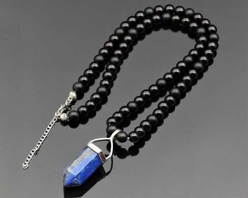 Elisajewelryart - قلادة جمشت كبيرة مدببة قلادة أسود أونيكس قلادة من الأحجار الكريمة الأصلية للحجر الحجري قلادة الهيماتيت قلادة للجنسين (22 ، جمشت) in Saudi Arabia