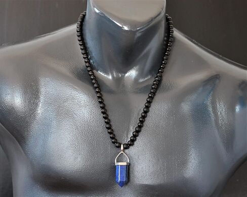 Elisajewelryart - قلادة جمشت كبيرة مدببة قلادة أسود أونيكس قلادة من الأحجار الكريمة الأصلية للحجر الحجري قلادة الهيماتيت قلادة للجنسين (22 ، جمشت) in Saudi Arabia