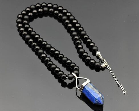 Elisajewelryart - قلادة جمشت كبيرة مدببة قلادة أسود أونيكس قلادة من الأحجار الكريمة الأصلية للحجر الحجري قلادة الهيماتيت قلادة للجنسين (22 ، جمشت) in Saudi Arabia