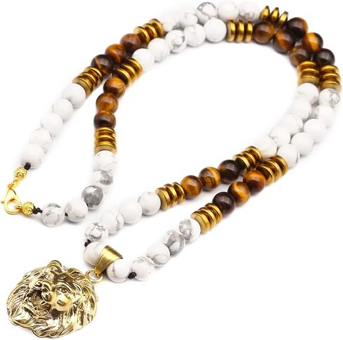 Elisajewelryart - Lion Lion & Natural Lapis Lazuli و Howlite Gemstone Stone Roaline Clasp Clasp Necklace Necklace Usisex (20 ، Lapis Lazuli) in Saudi Arabia