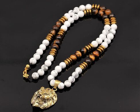 Elisajewelryart - Lion Lion & Natural Lapis Lazuli و Howlite Gemstone Stone Roaline Clasp Clasp Necklace Necklace Usisex (20 ، Lapis Lazuli) in Saudi Arabia
