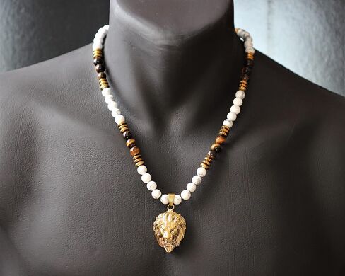 Elisajewelryart - Lion Lion & Natural Lapis Lazuli و Howlite Gemstone Stone Roaline Clasp Clasp Necklace Necklace Usisex (20 ، Lapis Lazuli) in Saudi Arabia
