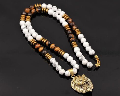 Elisajewelryart - Lion Lion & Natural Lapis Lazuli و Howlite Gemstone Stone Roaline Clasp Clasp Necklace Necklace Usisex (20 ، Lapis Lazuli) in Saudi Arabia