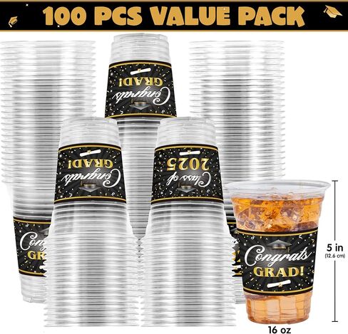 Joyin 100 PCS 16oz حفل التخرج من الكؤوس البلاستيكية (RED) ، CRARG يمكن التخلص من الكؤوس للصف من 2025 خريجي ، أكواب الحيوانات الأليفة الجزء الأكبر لعام 2025 مدرسة ثانوية تخرج تخرج الحفلات. in Kuwait