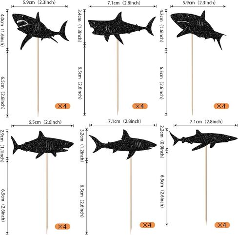 YCTHUNFISH 24 Pack Shark Cupcake Toppers Glitter Ocean Animals Shark Cupcake Picks for Baby Shower Kids Shark Theme Birthday Party Cake Decorations Supplies Black in Kuwait