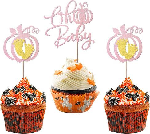 RSSTARXI 24 Pack Oh Baby Pumpkin Cupcake Toppers Glitter Fall Feat Feet Cupcake يختار ديكورات كعكة استحمام الطفل للحصاد in Kuwait