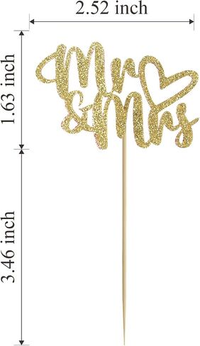 Hidori 24pcs Mr and Mrs Cupcake Topers for Wedding Party ، Glitter Sparkly Wridal Devels ، اختيارات طعام المشاركة ، البطاقات بالليزر (W-A5) (الذهب) in Kuwait