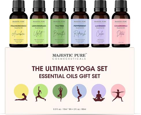 مجموعة الزيوت العطرية العضوية من Majestic Pure USDA للناشرين والعلاج العطري والعناية المنزلية وصناعة الشموع ومرطبات الهواء والهدايا - النعناع واللافندر والأوكالبتوس وشجرة الشاي وعشب الليمون - (5 مل × 6) in Kuwait