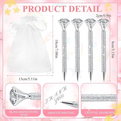 Qilery 12 Set Bridal Shower Pens Diamond Pens with Diamond Keychains Wedding Crystal Ballpoint Bridal Shower Games Wedding Favors for Women Girls Gift Party Supply(Silver) in Saudi Arabia