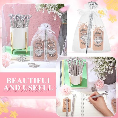 Qilery 12 Set Bridal Shower Pens Diamond Pens with Diamond Keychains Wedding Crystal Ballpoint Bridal Shower Games Wedding Favors for Women Girls Gift Party Supply(Silver) in Saudi Arabia