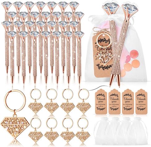 Qilery 12 Set Bridal Shower Pens Diamond Pens with Diamond Keychains Wedding Crystal Ballpoint Bridal Shower Games Wedding Favors for Women Girls Gift Party Supply(Silver) in Saudi Arabia