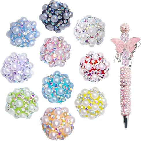 Decor for Pens 10pcs Full Pearl Beads Chunky Glitter Beads for Beaded Pens Bulk Jewelry Keychains Making in Saudi Arabia