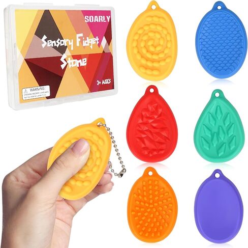 Fidget Toys Sensory Stone, 6 Pack Worry Stones Textured Anxiety Relief Items for Kids & Adults Autism ADHD Tools for Kids Teen Gifts Easter Basket Stuffers Small Prizes Fidget Toys for Classroom in Saudi Arabia