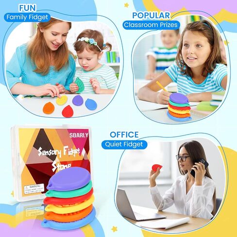 Fidget Toys Sensory Stone, 6 Pack Worry Stones Textured Anxiety Relief Items for Kids & Adults Autism ADHD Tools for Kids Teen Gifts Easter Basket Stuffers Small Prizes Fidget Toys for Classroom in Saudi Arabia