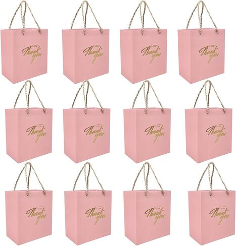 TKSBAG 50 PCS Thank You Bags,Pink Gift Bags with Handles, 5.9x5.1x3.1 Inch Small Gift Bags Bulk for Baby Shower, Bridal Shower, Wedding, Party Favors in Saudi Arabia