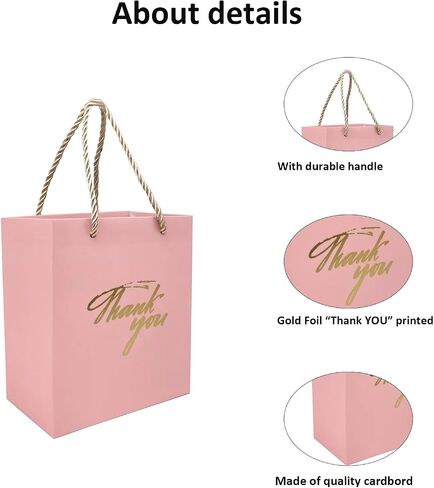 TKSBAG 50 PCS Thank You Bags,Pink Gift Bags with Handles, 5.9x5.1x3.1 Inch Small Gift Bags Bulk for Baby Shower, Bridal Shower, Wedding, Party Favors in Saudi Arabia