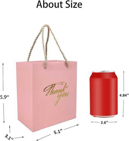 TKSBAG 50 PCS Thank You Bags,Pink Gift Bags with Handles, 5.9x5.1x3.1 Inch Small Gift Bags Bulk for Baby Shower, Bridal Shower, Wedding, Party Favors in Saudi Arabia