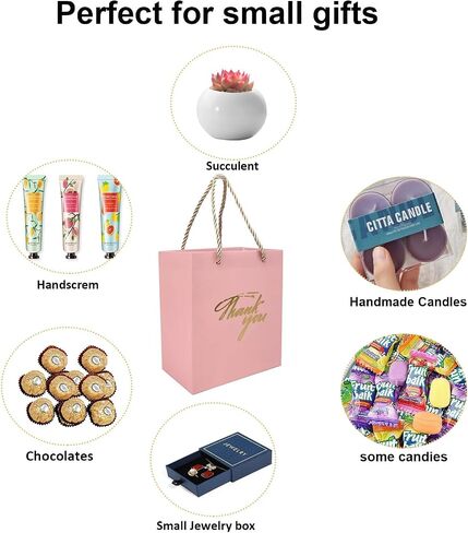 TKSBAG 50 PCS Thank You Bags,Pink Gift Bags with Handles, 5.9x5.1x3.1 Inch Small Gift Bags Bulk for Baby Shower, Bridal Shower, Wedding, Party Favors in Saudi Arabia