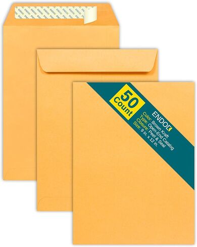 EnDoc 9x12 Open End Envelopes Self Seal - 25/pack - Catalog Envelopes for Documents, Photos - 28lb Paper Brown Kraft Envelopes - Mailing Envelopes Peel & Seal in Kuwait