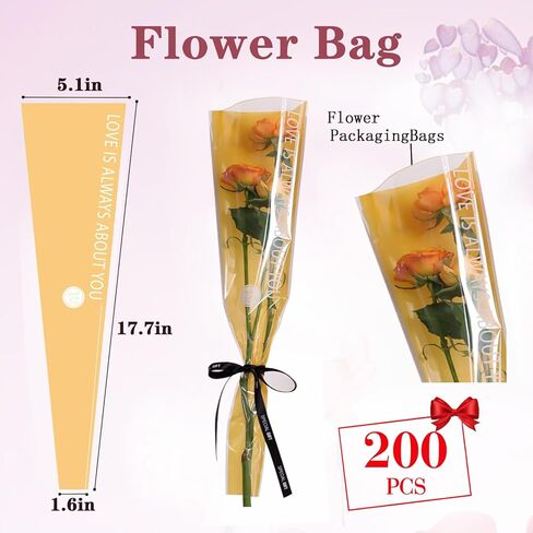 L7HWDP 30 PCS Single Rose Sleeve Bouquet Bags Plastic Single Flower Wrapping Rose Packaging, For Weddings, Birthdays, Anniversaries, Valentine's Day, Mother's Day, Father's Day, Graduations (Pink) in Kuwait
