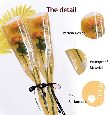 L7HWDP 30 PCS Single Rose Sleeve Bouquet Bags Plastic Single Flower Wrapping Rose Packaging, For Weddings, Birthdays, Anniversaries, Valentine's Day, Mother's Day, Father's Day, Graduations (Pink) in Kuwait