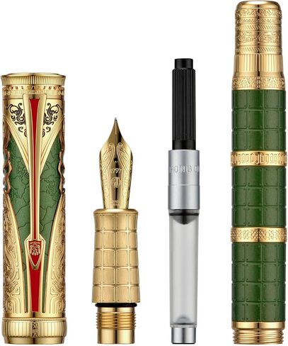 Hongdian D5X Fountain Pen Extra Fine Nib Black Color, Qin Dynasty Retro Chinese Totem Engraving Smooth Writing Pen with Converter and Pen Box Set in Kuwait
