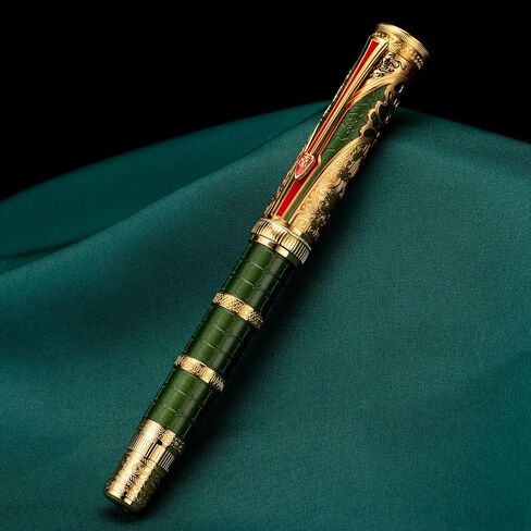 Hongdian D5X Fountain Pen Extra Fine Nib Black Color, Qin Dynasty Retro Chinese Totem Engraving Smooth Writing Pen with Converter and Pen Box Set in Kuwait