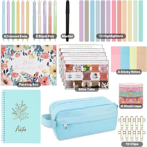 Bible Study Supplies Journaling Kit for Women, Bible Study Kit Includes No Bleed Highlighters and Pens, Pen Case, Annotation kit, Christian Gifts for Women, Beginners in Kuwait