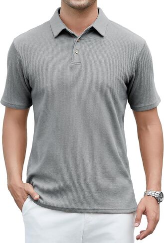SAMERM Mens Zipper Polo Shirts Short Sleeve Casual Fashion Stylish Knit Polo T Shirt for Men in Kuwait