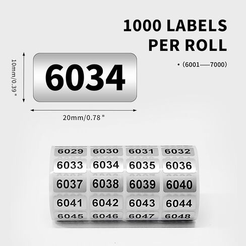 PENCK 7001 to 8000 Number Label Stickers Black Inventory Numbering Small Consecutive Number Sticker for Office Warehouse Classification Storage in Saudi Arabia