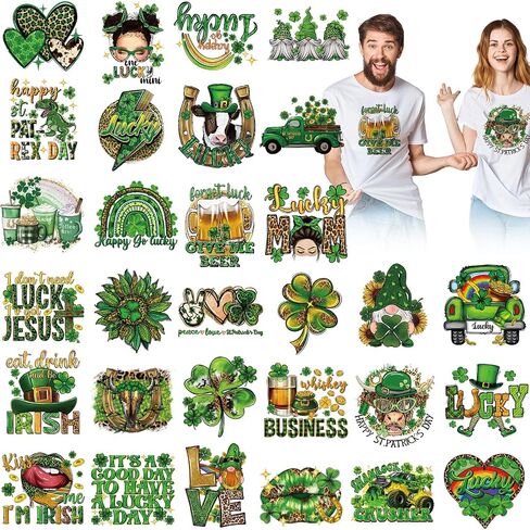 Estune 30 Pcs St. Patrick's Day Iron on Heat Transfers Western Clover Patches Decals Retro Cowboy Appliques Stickers Iron on Decals for T Shirts Clothes Bag Pillow Covers DIY (Retro Style) in Saudi Arabia