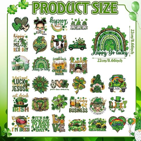 Estune 30 Pcs St. Patrick's Day Iron on Heat Transfers Western Clover Patches Decals Retro Cowboy Appliques Stickers Iron on Decals for T Shirts Clothes Bag Pillow Covers DIY (Retro Style) in Saudi Arabia