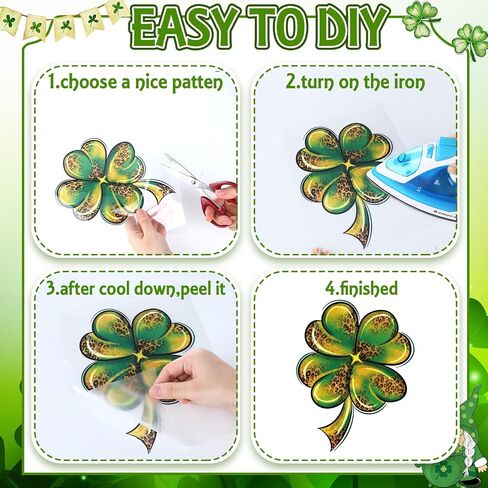 Estune 30 Pcs St. Patrick's Day Iron on Heat Transfers Western Clover Patches Decals Retro Cowboy Appliques Stickers Iron on Decals for T Shirts Clothes Bag Pillow Covers DIY (Retro Style) in Saudi Arabia