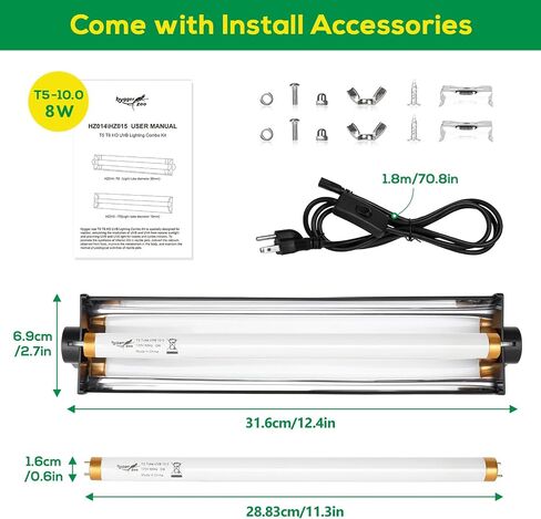 T5 UVB Reptile Light Fixture HO UVB Bulb Lighting Combo Kit, 10.0 UVB Light for Reptiles Terrarium Hood with 39W Reptile Light Bar UVA UVB Desert Lamp for Bearded Dragon Turtle Tank, 34Inch in Kuwait