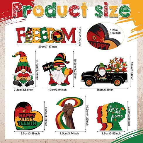 7 PCS Junetest Day Decorations Wooden Happy Junete11 Centerpices Freedom Day Table Signs Wood 1865 Black American Independence Tablers Toppers for Home Desktop Decor (مع قاعدة) in Saudi Arabia
