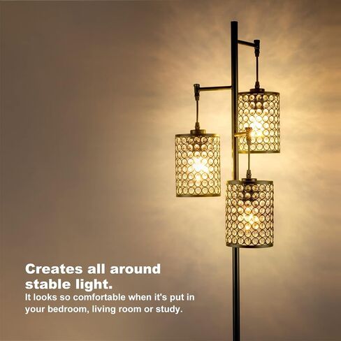 EE Eleven Master Master Modern 3 Light Tree Floor Lamp لغرفة المعيشة مصباح دافئ الكريستال مع/إيقاف تشغيل/إيقاف تشغيل ضوء القطب الأسود الأنيق لغرف النوم فندق Office Hotel in Saudi Arabia
