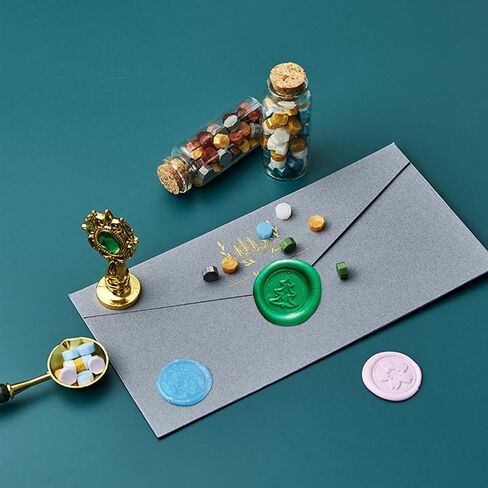 1 Pack Wax Seal Stamp Kit with Gift Box, Wax Seal Beads, 3 Wax Seal Stamp, Metallic Pen, Wax Seal Kit for Gift Wrapping, Envelope Sealing, Party Invitation, Scrapbooking (Green, C) in Saudi Arabia
