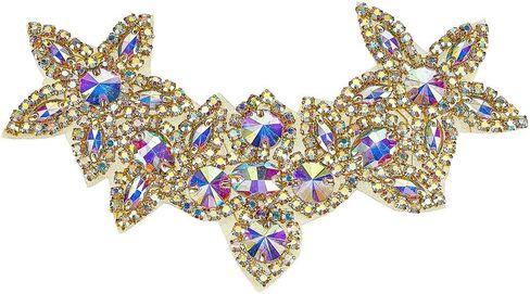 Fingerinspire Flower Flower Rhinestone Chaking 5.9x4.1inch Clear AB Rhinestone healshes with white back proch with on/sew on wedder bridal patches patch patch belt belt belt for diy decoration in Saudi Arabia